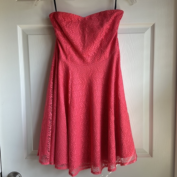 Pink/Coral Mini Lace Dress - Picture 5 of 5